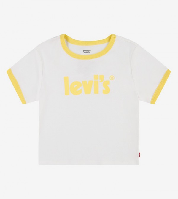 Logo Print Contrast Detail Ringer Crop T-Shirt