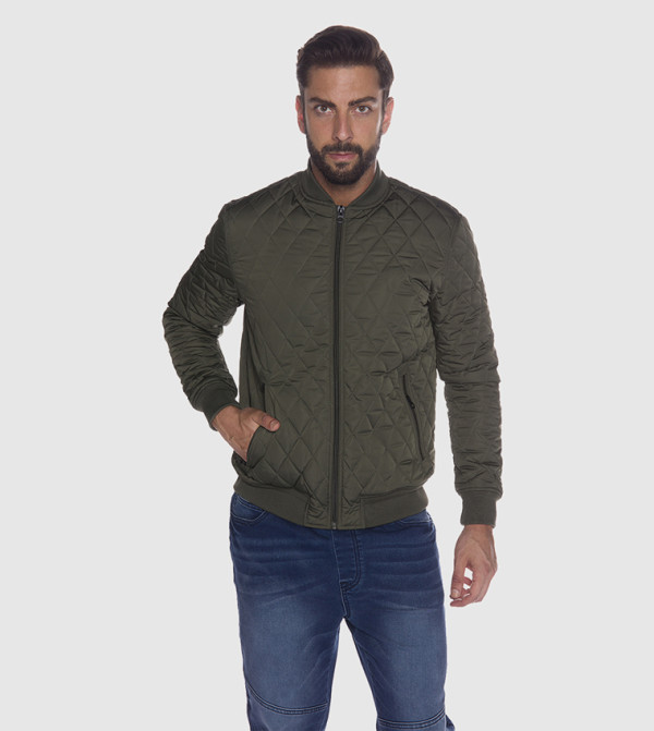 Buy R&B Stitched Bomber Jacket Olive In Olive | 6thStreet Saudi Arabia