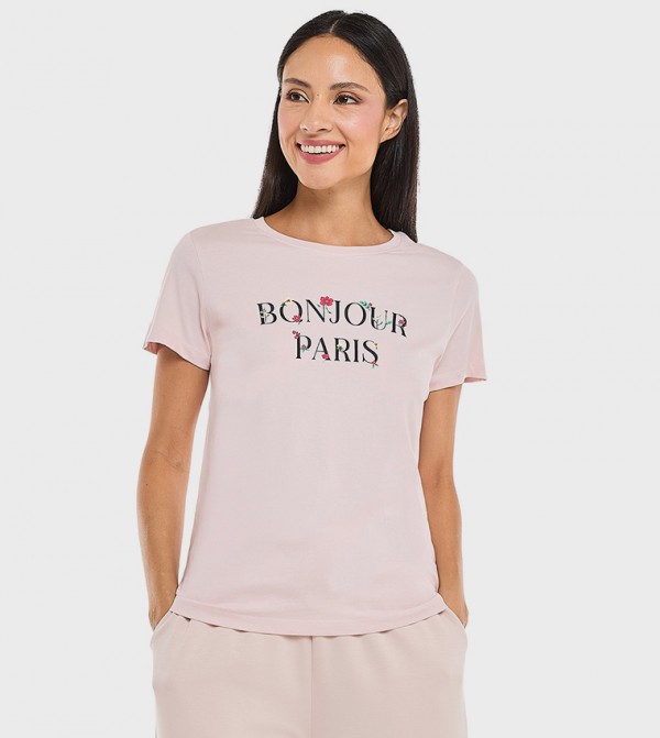 Printed T-Shirt with Crew Neck and Short Sleeves