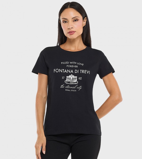 Printed T-Shirt with Crew Neck and Short Sleeves