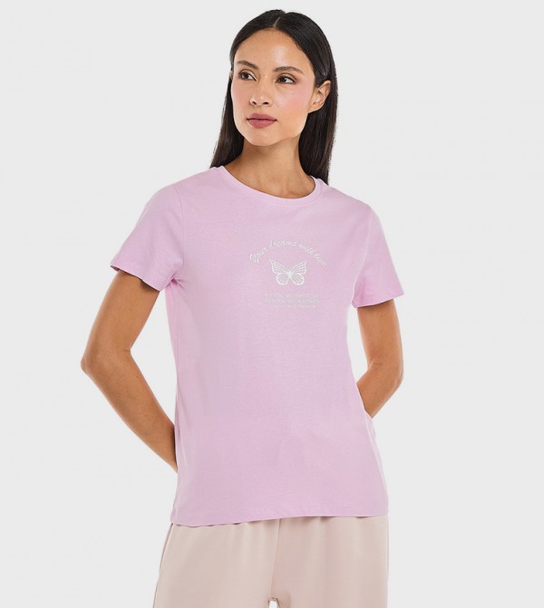 Printed T-Shirt with Crew Neck and Short Sleeves