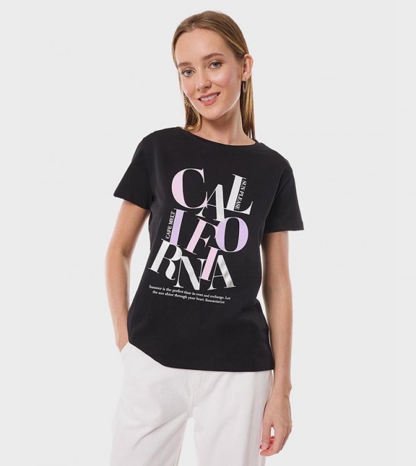 Printed T-Shirt with Crew Neck and Short Sleeves