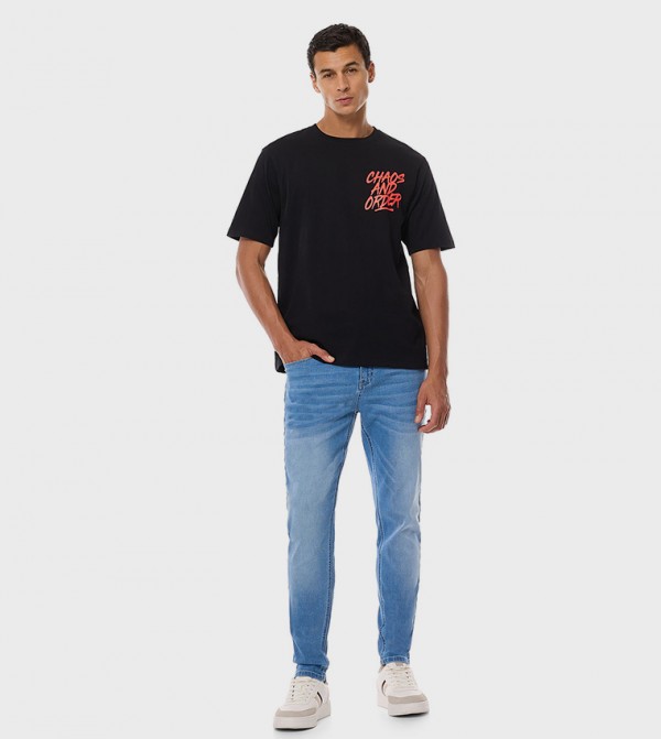 Faded Slim Fit Jeans with Button Closure