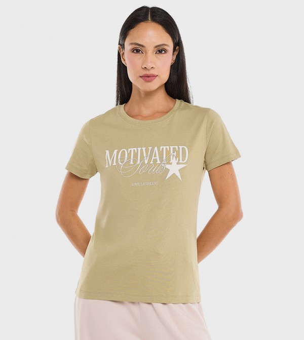 Printed T-Shirt with Crew Neck and Short Sleeves