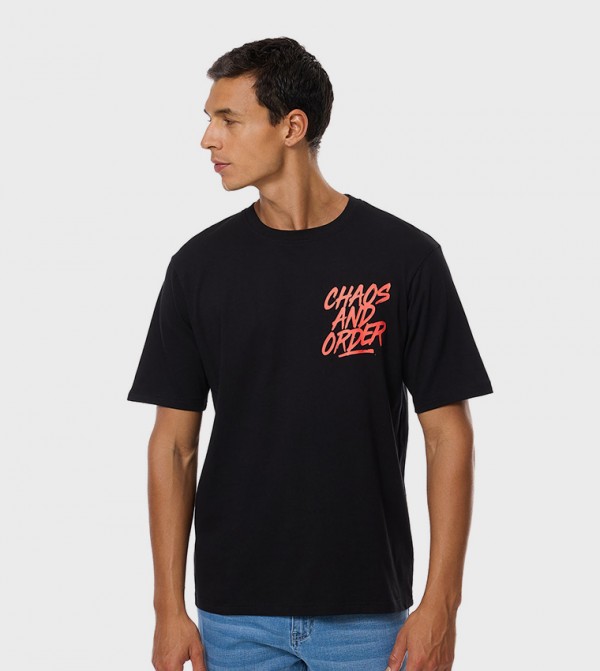Back Printed T-Shirt with Crew Neck and Short Sleeves