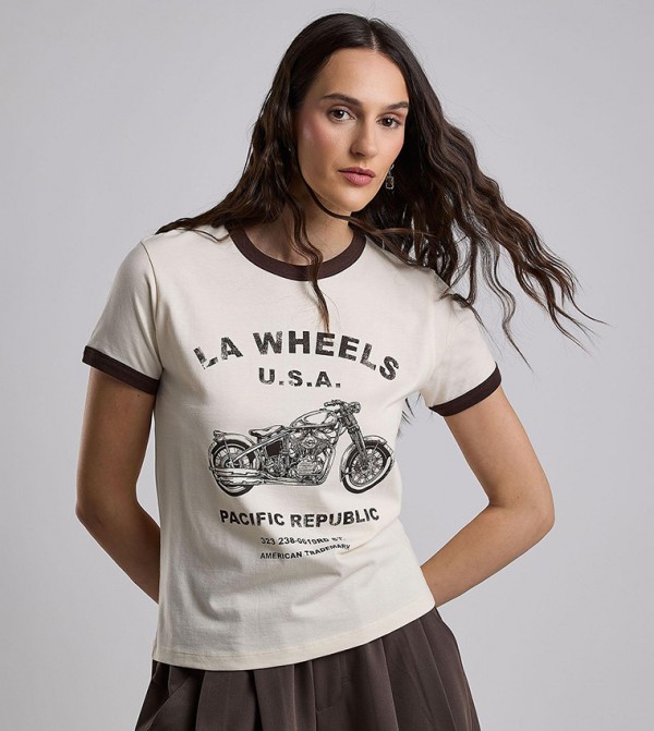 Printed T-Shirt with Crew Neck and Short Sleeves