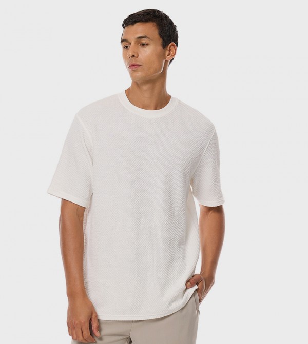 Textured T-Shirt with Crew Neck and Short Sleeves
