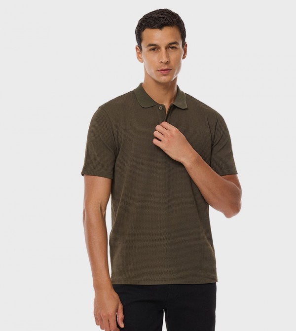 Textured Polo T-Shirt with Short Sleeves