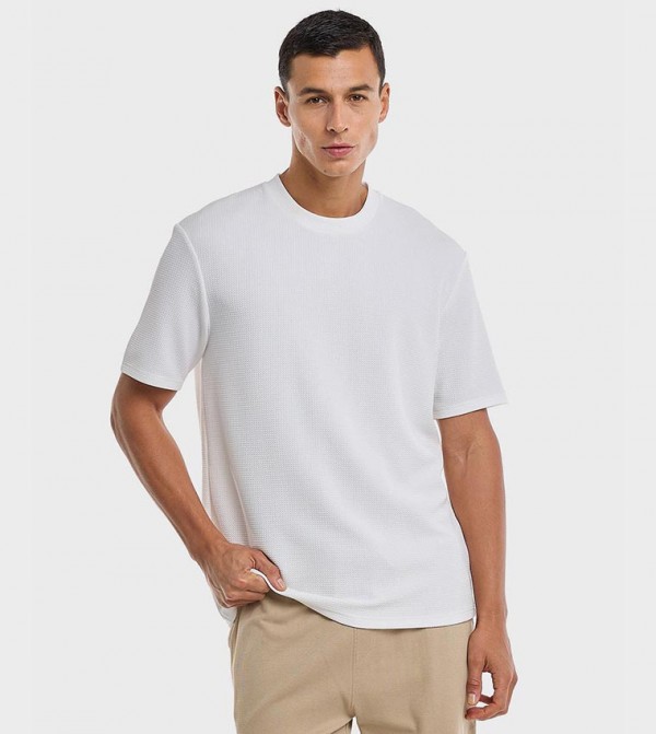 Textured T-Shirt with Crew Neck and Short Sleeves