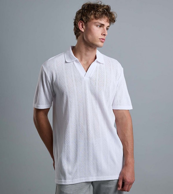 Textured Polo T-Shirt with Short Sleeves