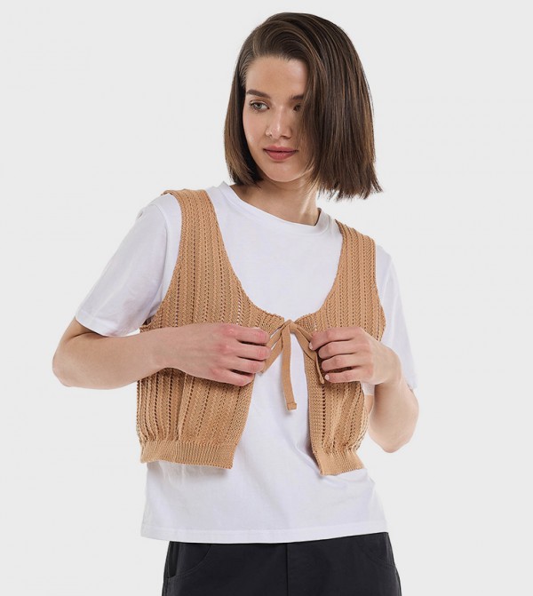 Vest Style T-Shirt with Crew Neck and Short Sleeves