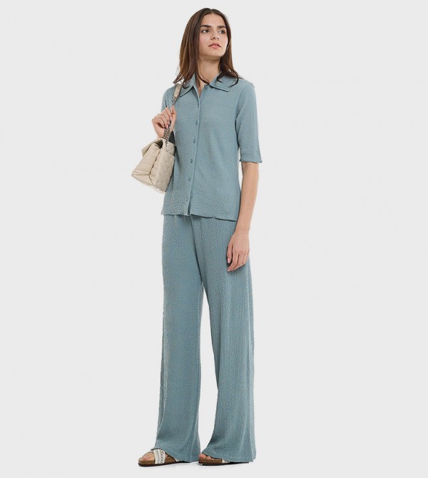 Textured Wide Leg Pants with Elastic Waist