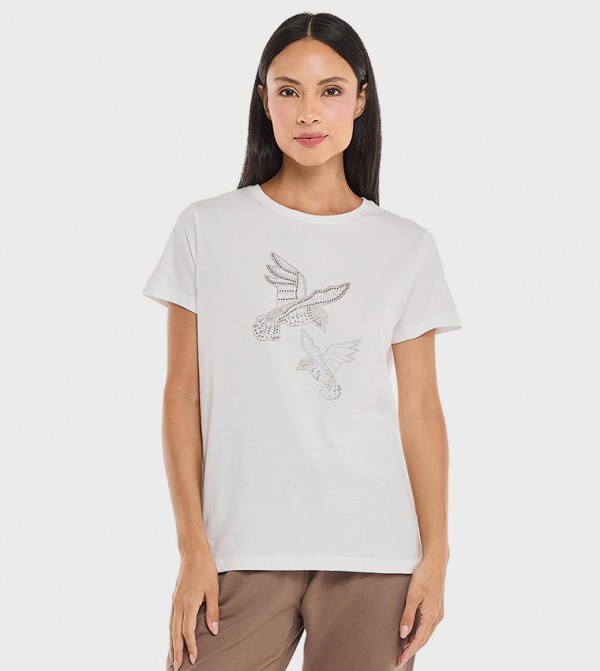 Embellished T-Shirt with Crew Neck and Short Sleeves