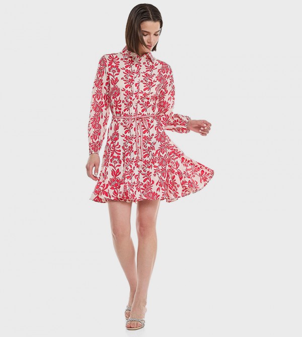 Printed Shirt Dress with Classic Collar and Long Sleeves