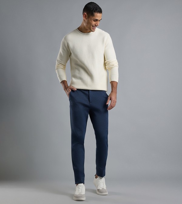 Textured Knit Pants with Button Closure