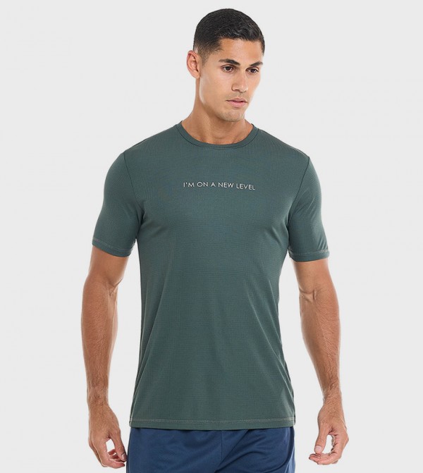 Printed Active T-Shirt with Crew Neck and Short Sleeves