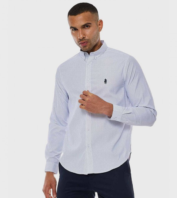 Patterned Shirt with Button-Down Collar and Long Sleeves