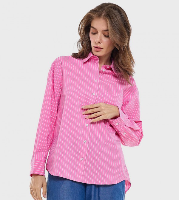 Striped Shirt with Classic Collar and Long Sleeves