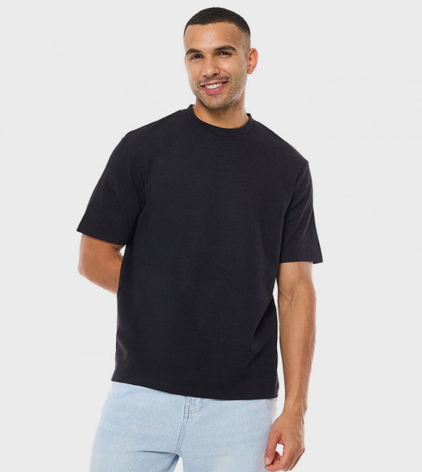 Textured T-Shirt with Crew Neck and Short Sleeves
