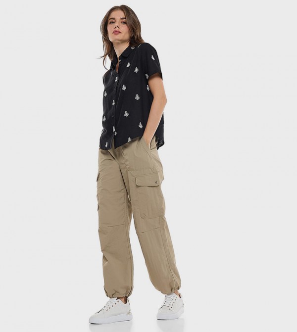 Solid Cargo Jogger Pants with Elastic Waist