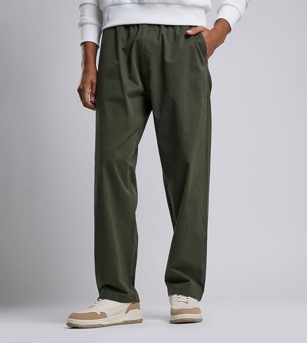 Solid Loose Fit Pants with Elastic Waist