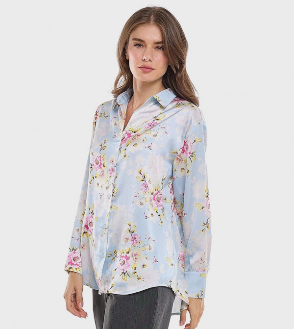 Floral Printed Shirt with Classic Collar and Long Sleeves