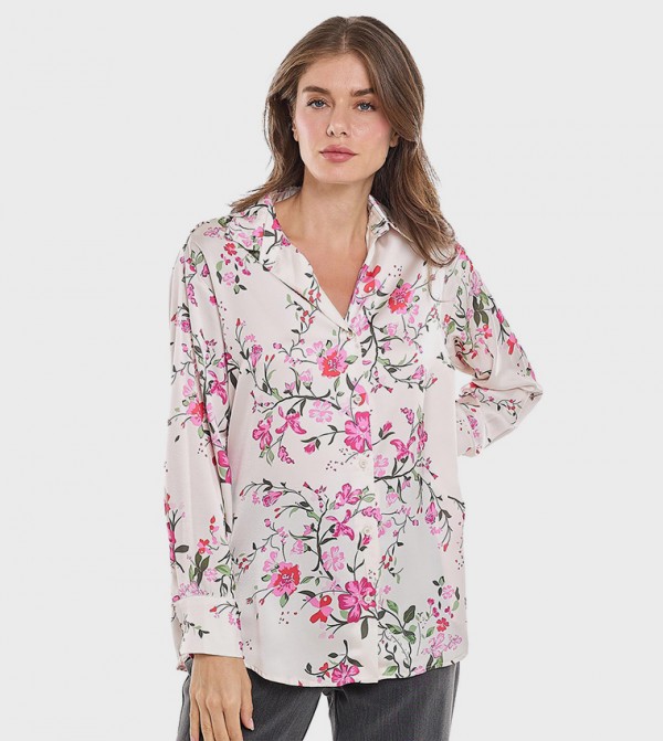 Floral Printed Shirt with Classic Collar and Long Sleeves