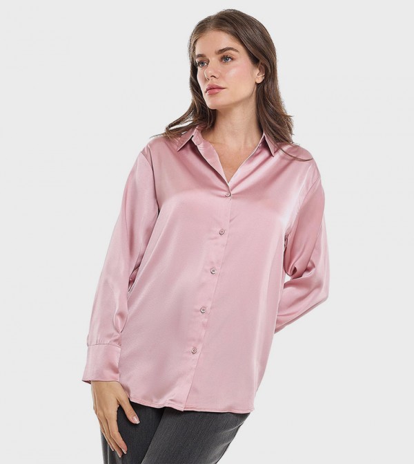 Solid Shirt with Classic Collar and Long Sleeves