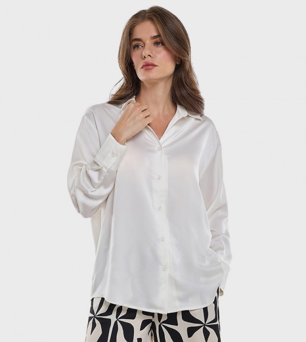 Solid Shirt with Classic Collar and Long Sleeves
