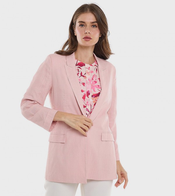 Solid Jacket with Lapel Collar and Long Sleeves