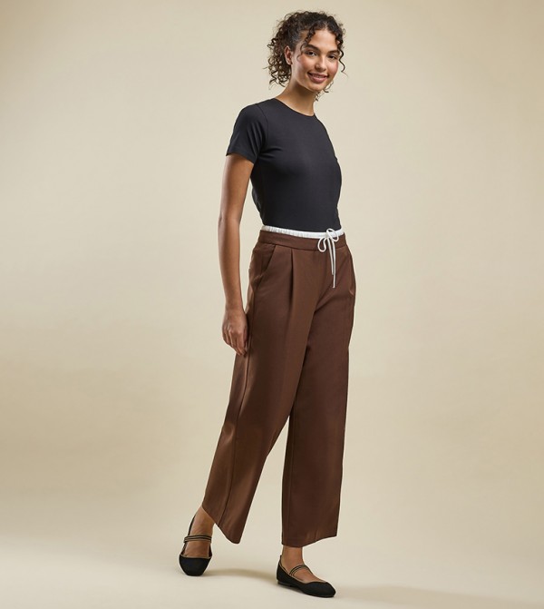 Solid Wide Leg Pants with Drawstring Waist