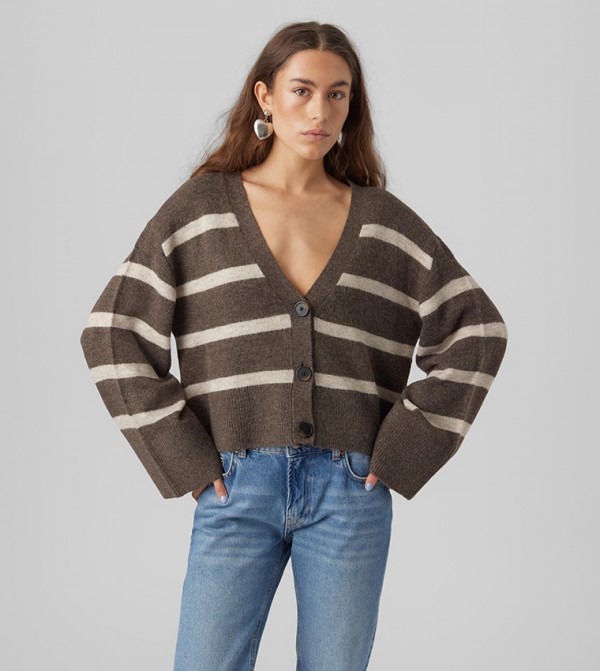 Buy Vero Moda Striped Oversized Cardigan In Brown