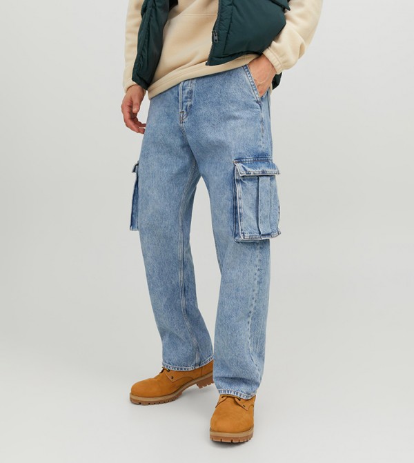 Buy Jack Jones SBD 311 Faded Relaxed Fit Cargo Jeans In Blue