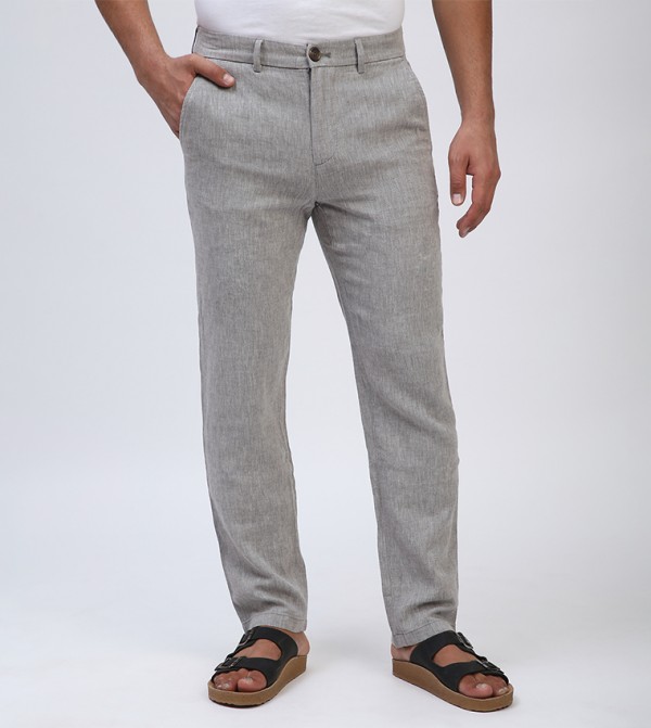 Mid Rise Linen Straight Fit Pants