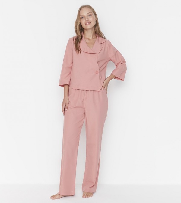 Buy Trendyol Double Breasted Collar Terry Cotton Woven Pajamas Set In