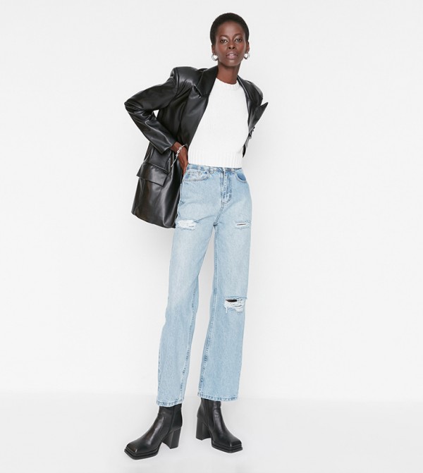 Buy Nasty Gal Organic Denim Stitch Front Wide Leg Jeans In Blue