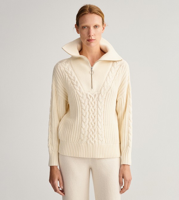 Cable-knit zip-neck sweater