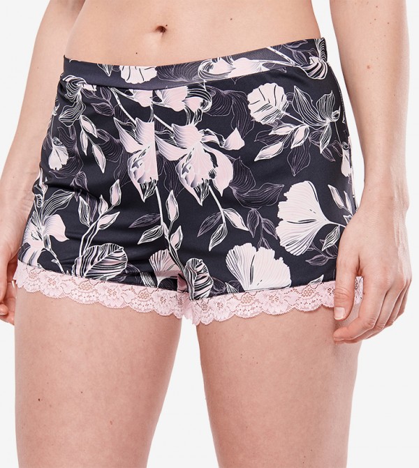 Printed Lace Trim Shorts