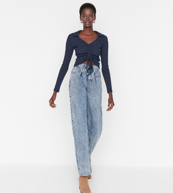 Waist Detail High Waist 90's Wide Leg Jeans