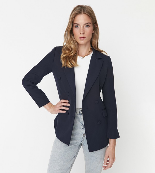 Buy Trendyol Button Detailed Double Breasted Blazer In NAVY BLUE ...