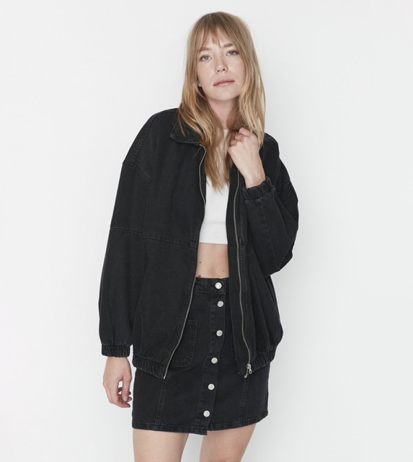 Womens black cropped denim hot sale jacket