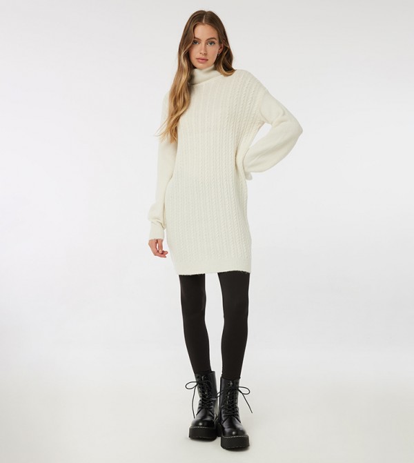 Buy Ardene Textured Turtleneck Sweater Dress In OFF WHITE