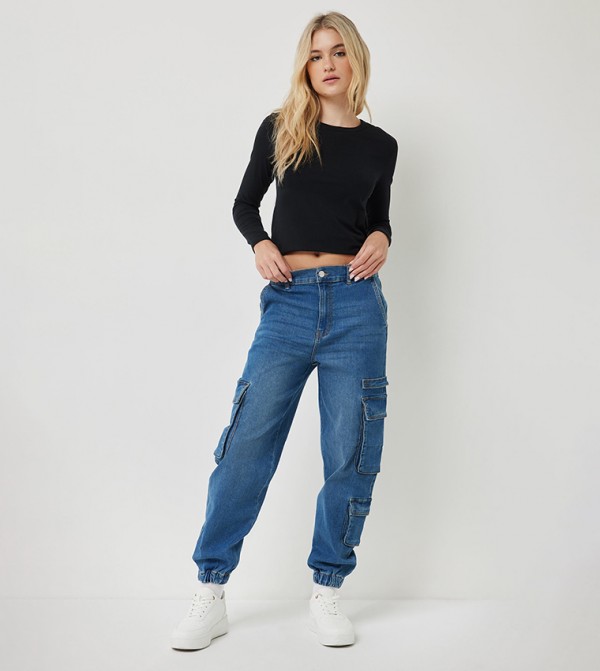 High Rise Cargo Jogger Jeans