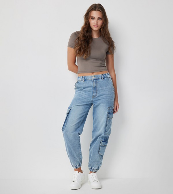 High Rise Cargo Jogger Jeans