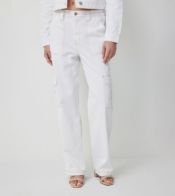 High Rise Straight Fit Cargo Jeans