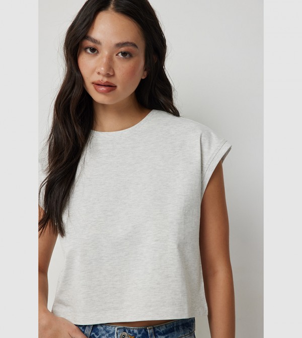 Solid Cap Sleeves Cropped T-Shirt