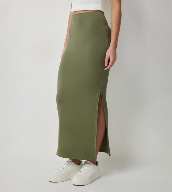Elastic Waist Slit Maxi Skirt