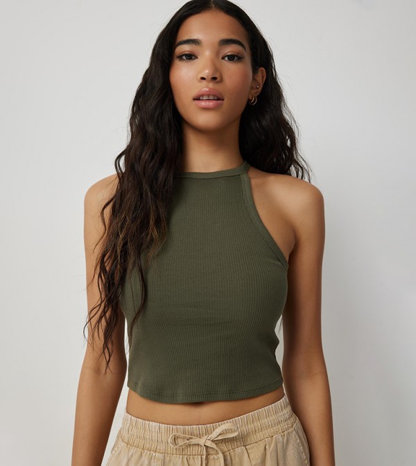 Ribbed Halterneck Tank Top