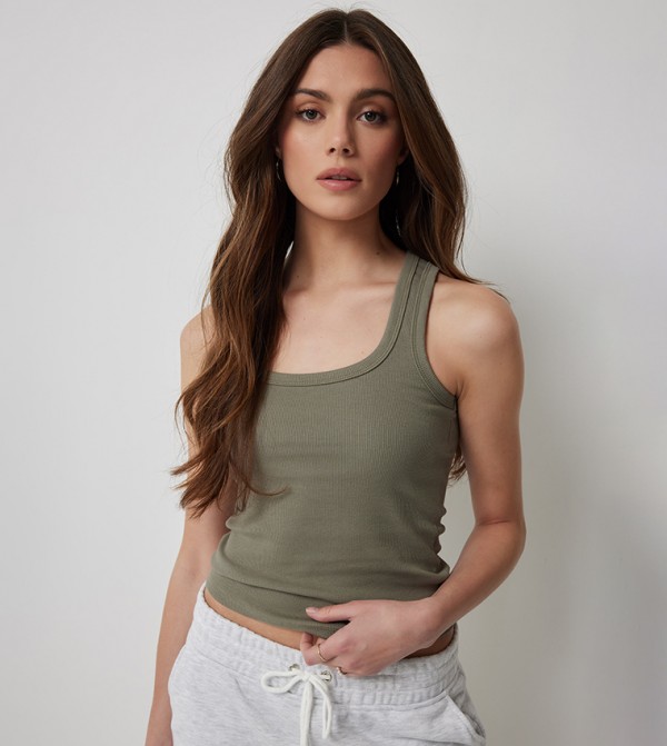 Ribbed Scoop Neck Tank Top