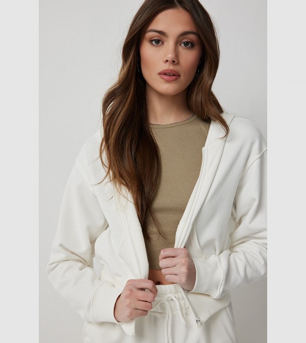 Solid Hooded Cropped Jacket